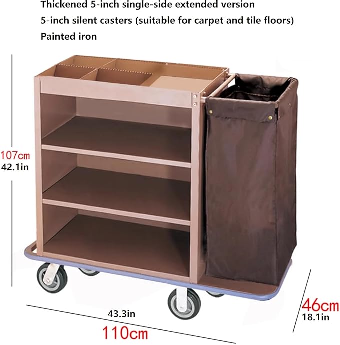 Multifunctional Housekeeping Caddy, Compact Service Trolley, Hotel Cleaning Cart with Removable Canvas Bags & Locking Wheels for Housekeeping Hotels Apartment,002
