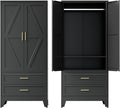 COFaR Metal Armoire Wardrobe Closet with Drawers, 71'' Tall Farmhouse Bedroom Armoires with Doors, Freestanding Steel Wardrobe Garage Closet for Bedroom Home Office Garage, Black