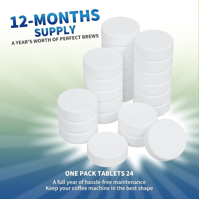 Coffee Machine Cleaner Descaler Tablets - 24 Count Compatible With Nespresso, Keurig, Ninja, Delonghi, Miele, Coffee Maker Pot Descaling,Descaling and Cleaning Tablets for Coffee Pot & Machines