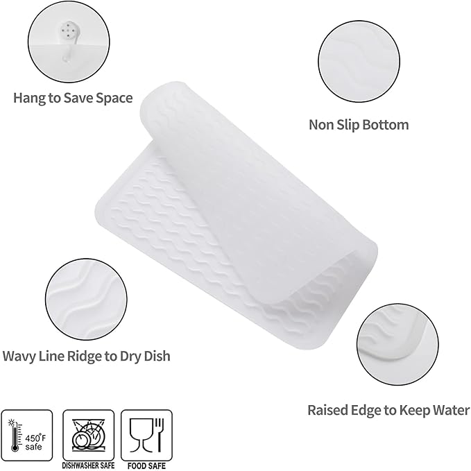MicoYang Silicone Dish Drying Mat for Multiple Usage,Easy clean,Eco-friendly,Heat-resistant Silicone Mat for Kitchen Counter or Sink,Refrigerator or Drawer liner Translucent M 12 inches x 12 inches