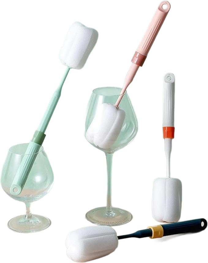 Dishwashing Foam Sponges Brush Telescopic Long Handle Scrubbing Brushes for Clean Dishes, Sinks,Cookware,Coffee Glasses Pot Milk Cup Mugs Wine Bottle (4pcs+4straw Brush)