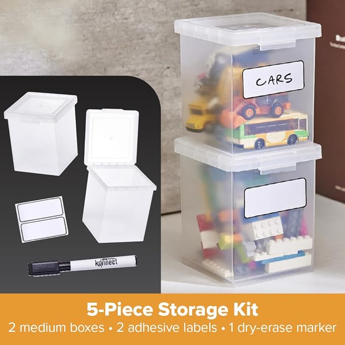Bostitch Konnect Storage Containers with Lids, Organizer, Clear Plastic Box, Stackable Nesting Bins, Medium, 2 Pack