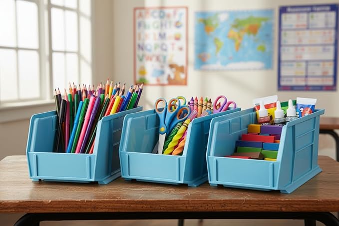 Hudson Exchange 11" x 5-1/2" x 5" (6 Pack) Plastic Stackable Storage Bin and Hanging Container, Light Blue