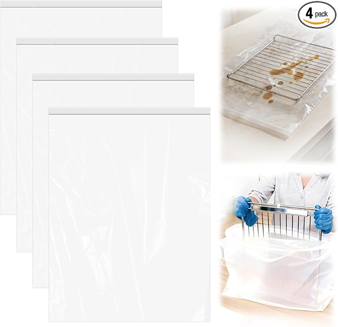 KYRGEU 4 Pack Large Oven Grill Cleaning Bags（19.6''X27.5''）, Heavy Duty Oven Rack Cleaner Bags - No Messy Hands Reusable Soak-off Cleaning Kit for Grate & Grill Rack,No Cleaner Included