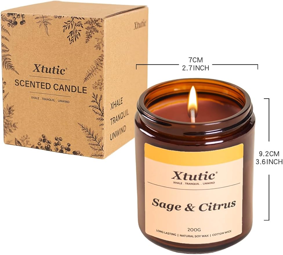 Soy Candle Gifts for Women & Men - 7oz Brown Scented Candle, 50-Hour Burn Time, Aromatherapy Jar for Home Decor, Relaxing Ambiance in Bedroom & Office(Sage Citrus)