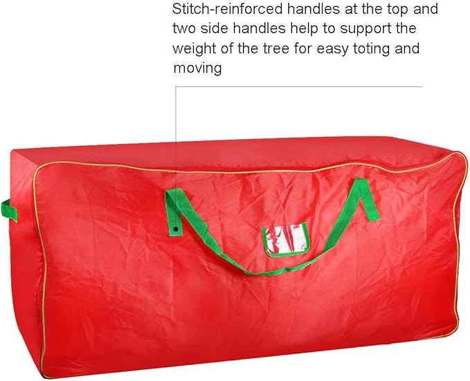 TQS Christmas Tree Storage Bag - Fits Up to Tall 7.5 ft Xmas Artificial Tree - Xmas Tree Box with Double Zippers and Reinforced Handles - Extra Large Storage Container for Trees and Decorations - Red