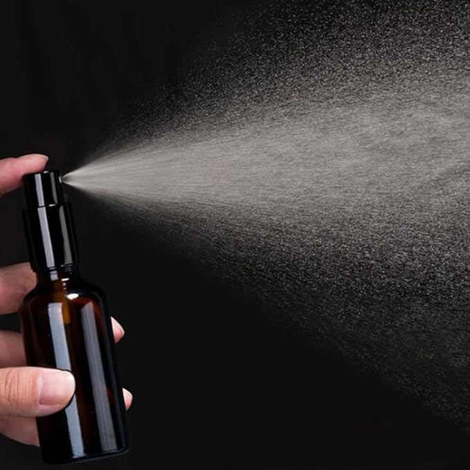 YIZHAO Amber Glass Spray Bottles 2oz, with Small Fine Mist Spray, Metal Cap, Refillable for Essential Oil,Travel,Cleaning,Perfume,Aromatherapy,Makeup – 12 Pcs