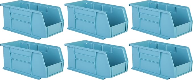 Hudson Exchange 11" x 5-1/2" x 5" (6 Pack) Plastic Stackable Storage Bin and Hanging Container, Light Blue