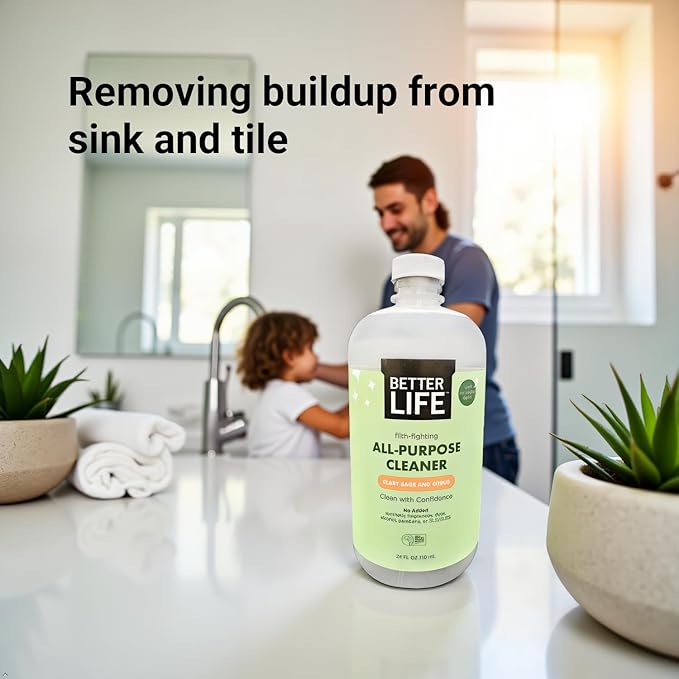 Better Life All Purpose Cleaner - Plant Based Home and Kitchen Cleaning Spray for Glass, Countertops, Appliances, Upholstery & More - Multi-surface Spray Cleaner - 24oz Clary Sage & Citrus