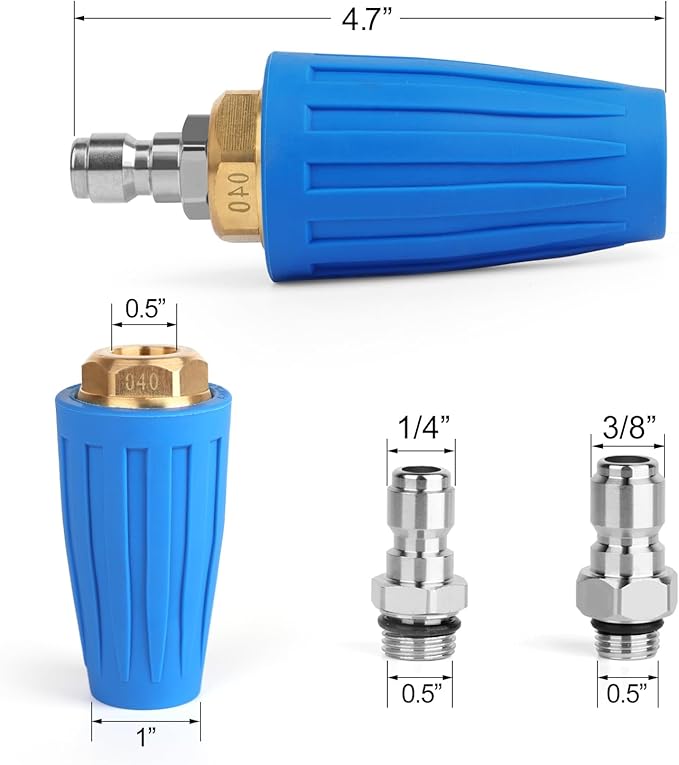 Turbo Nozzle Pressure Washer, 4000 PSI Max. 4.0 GPM Rotating Turbo Nozzle with 1/4'' 3/8'' Quick Connect Power Washer Turbo Nozzle for Garden Car Concrete Brick Vinyl Surface Outdoor Use