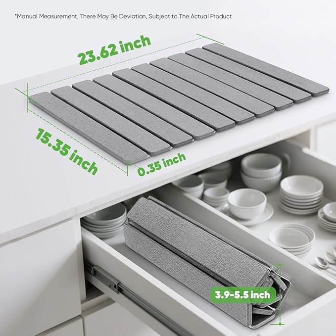 Stone Drying Mat for Kitchen Counter, Quick Diatomaceous Earth Mats for Dishes, 23.6"L x 15.7" W Super Absorbent Fast Drying Collapsible Countertop Stone Mat (Light Grey, Extra Large)