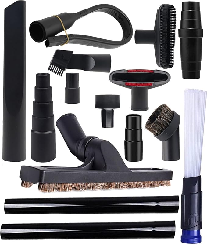 15 Pcs Household Cleaning Vacuum Cleaner Attachments Kit for Shop Vac Accessories with Vacuum Hose Adapter Kit, 1 1/4" Vacuum Brush Flexible Crevice Tool and Vacuum Cleaner Straw Tubes