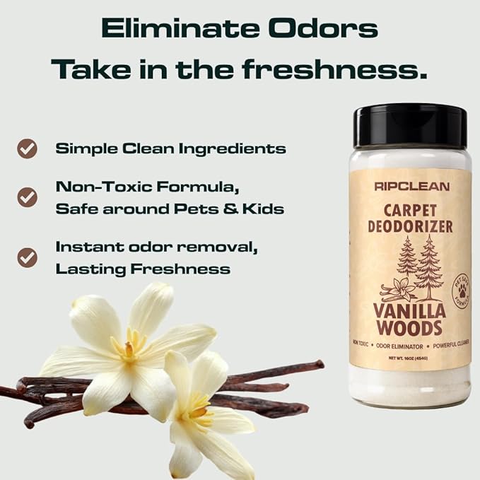 Ripclean Carpet Deodorizer & Freshener Cleaning Powder, Odor Eliminator for Strong Odors & Homes w/Pets, Safe around Kids & Pets, Use on Carpet, Rugs, Upholstery & More (16 Ounce, Lemon)