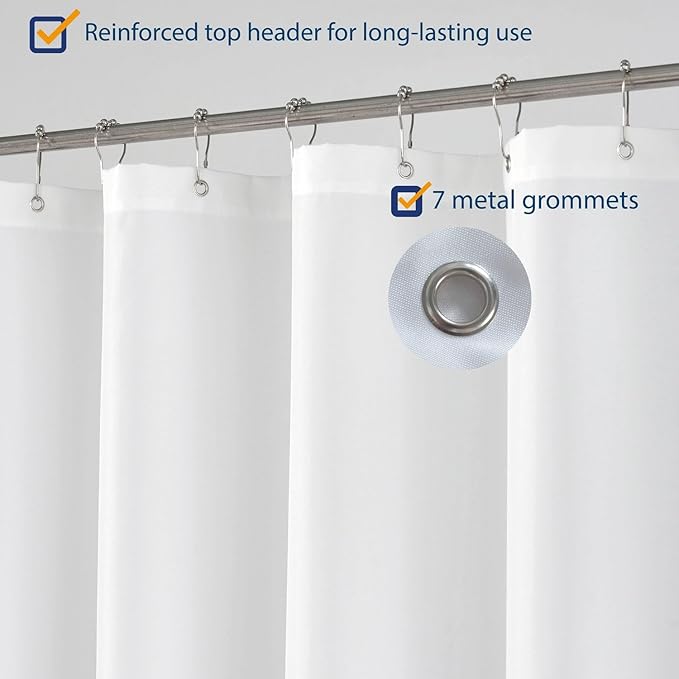 N&Y HOME Fabric Shower Curtain Liner Long Stall Size 42 Width x 78 Length inches, Hotel Quality, Washable, White, 42x78
