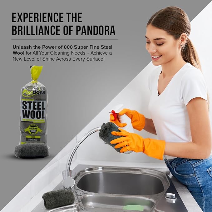 Pandora Steel Wool #000 - Grade, 240 Pads for Buffing and Cleaning - Metal Strands - Ideal for Wax and Polish Removal