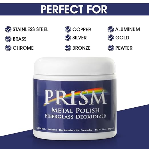 Prism Polish Metal Polish - 16 Ounce: Achieve a Safe, Lasting Shine, and Rust Removal for Metal in Minutes. The Ultimate Polish for Your Boat, Car, Motorcycle, Home, Business, and Industry.