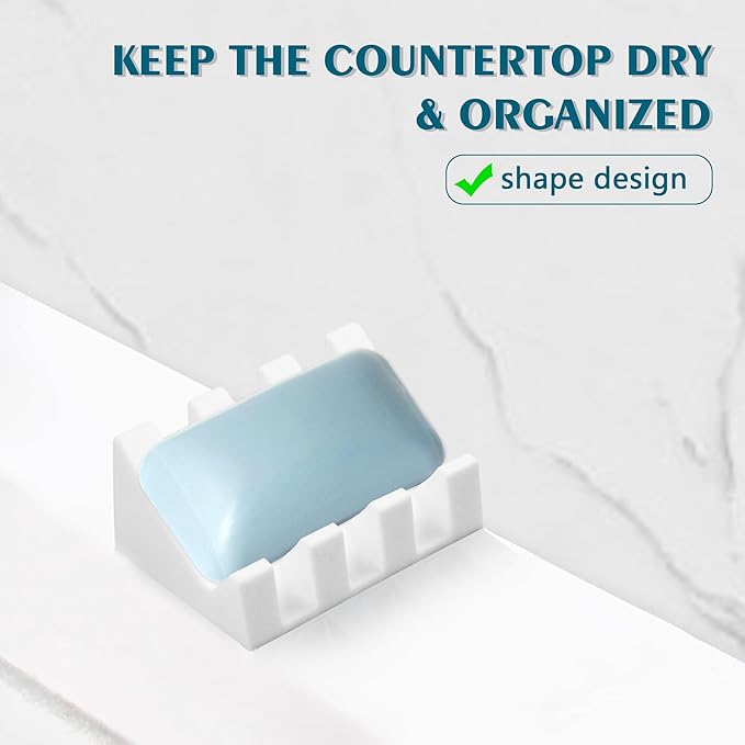 Coipdfty Self Draining Soap Dish Holder,Silicone Soap Dish,for Bathroom,Kitchen, Sponges，Can Extend Soap Life，Keep Soap Bars Dry and Easy Cleaning (White,1-Pack)