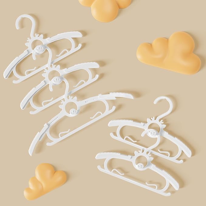 Toddler Hangers 60PCS, 11"-14" Extendable and Stackable Baby Hangers, 45g Ultra-Thick Space Saving Non-Slip Plastic Hanger for Infant, Kids and Nursery Closet, White