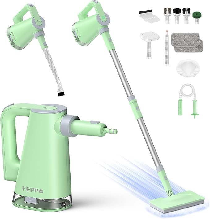FEPPO Steam Mop & Detachable Handheld Steam Cleaner for Home and Floor Cleaning, 15s Heat-Up, 230°F Floor Steamer for Deep Cleaning with Multi-purpose Attachments Hardwood Floors, Tile,Grout,Furniture