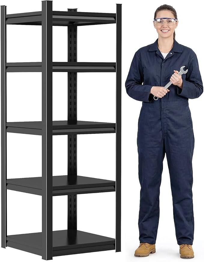 Notmise Garage Shelving, 3000Lbs 5-Tier Storage, Heavy Duty Adjustable Metal Rack Black, Easy to Assemble for Garage, Warehouse, and Basement(63" H x16 W x 16" D)