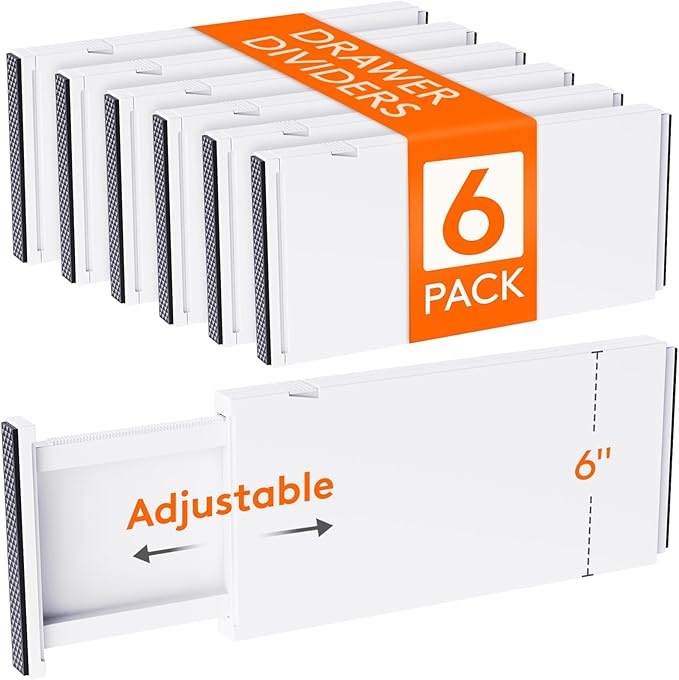 Lifewit 6 Pack Drawer Dividers Plastic 6" High, 13.5-22" Adjustable Drawer Organizers for Clothes, Expandable Dresser Separators in Bedroom/Bathroom/Kitchen/Office Organization and Storage, PLS6