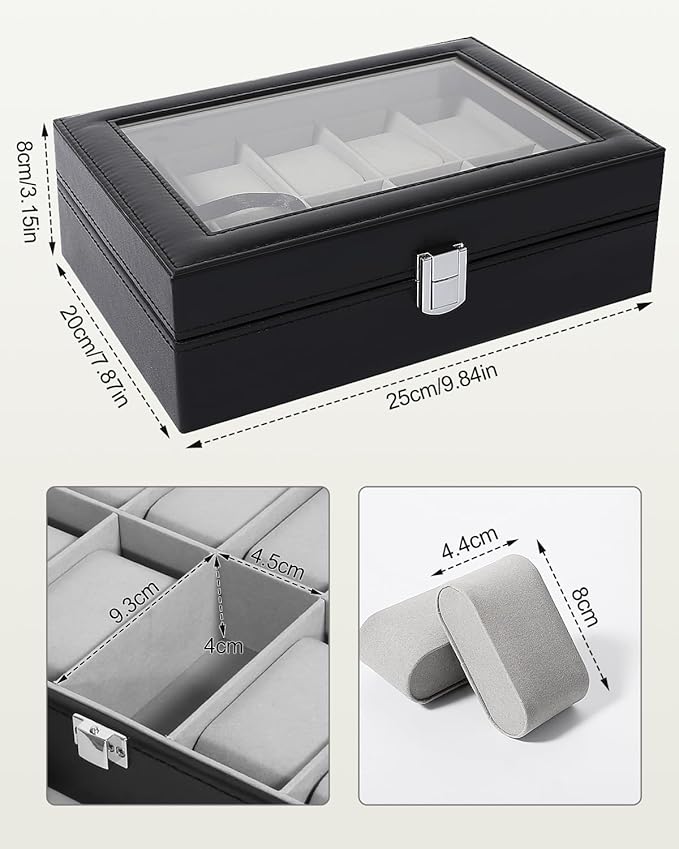 Uten Watch Box with 10 Slots, Watch Box for men, Watch Display Case, Watch Storage Box with Removable Cushion, Metal Clasp, PU Leather