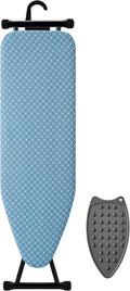 BKTD Compact Ironing Board 13 x 43, Iron Board with Heat Resistant Surface, Adjustable Height, Space Saving Table with Hook & Iron Rest for Home & Laundry Room, Diagonal Checkered Blue