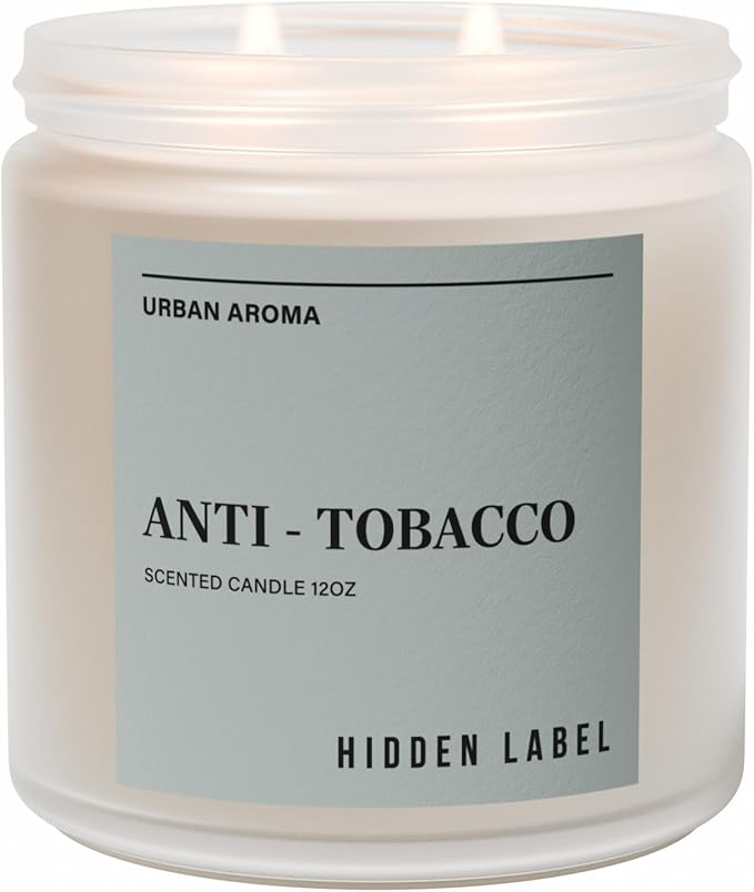 Hidden Label Anti Tobacco Scented Candle, 12oz Natural Soy Wax Non Toxic, 2 Wick Candles for Home Scented, 70hours Clean Burning Aromatherapy Candle, Bacehlor Pad Decor | The Perfect Mens Gift