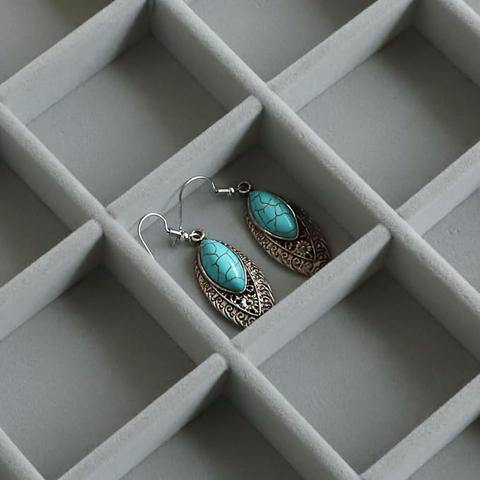 Wudygirl Jewelry Box for Women Wooden Jewelry Organizer 30 Grid Jewelry Box with Hinged Lid Earring Holder Organizer Jewelry Tray for Rings Bracelets Brooches (Gray 30 Grid)