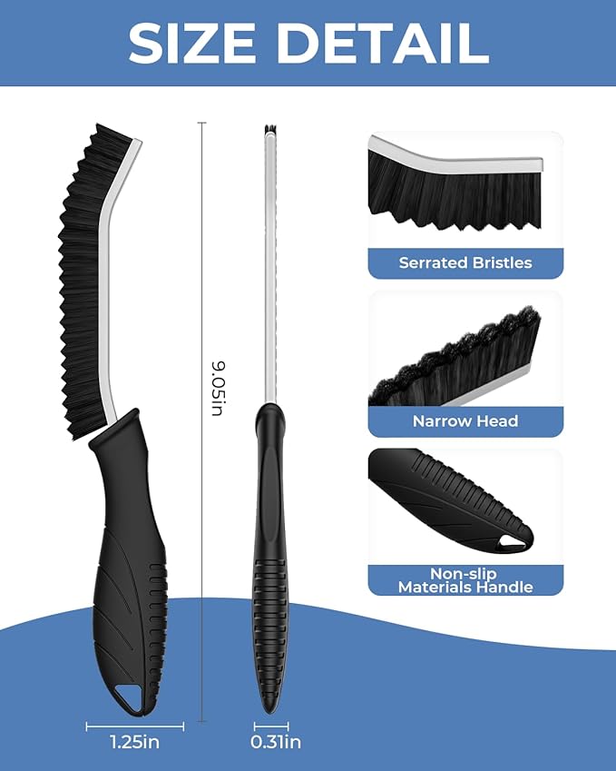 Cleangor Crevice Cleaning Brushes, Cleaner Scrub Brush Tool for Hard to Reach Tight Space, Home Essentials, Serrated Scrub Brushes, Cleaning Supplies for Shower, Bathroom, Kitchen, Toilet (3, Black)