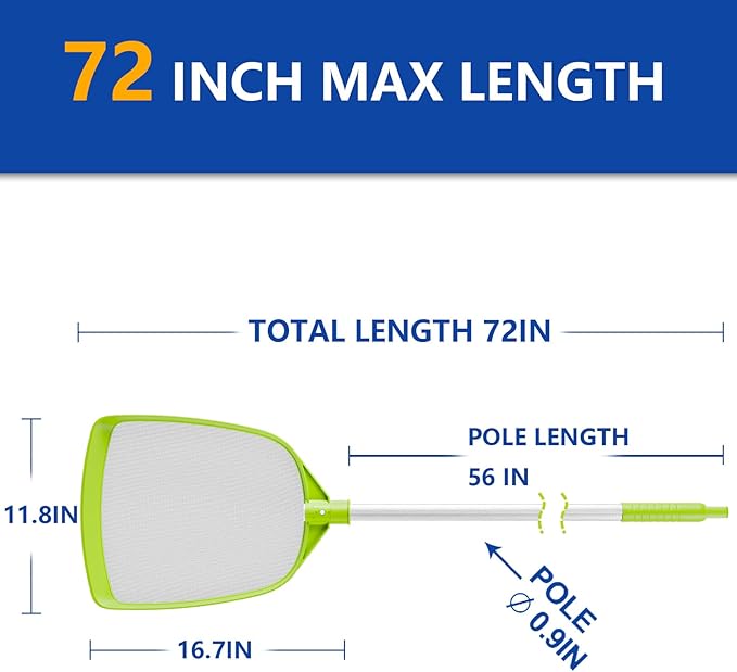 Sepetrel Pool Skimmer Net- Total Length 72 inches Ultral Fine Mesh Rake with Pole,Accessories for Cleaning Inground/Above Ground Swimming Pool, Pond,Spa and Hot Tub Leaf Debris