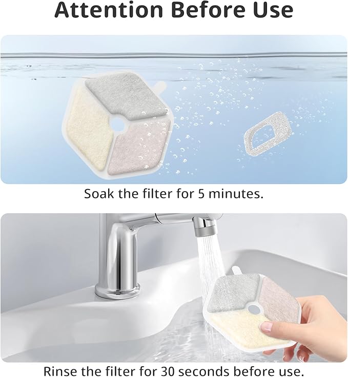 Cat Water Fountain Filter Pet Drinking Fountain Filter & Sponges for 152oz/4.5L Wireless Cat Water Fountain,Triple Filtration System for PTM-643 models, 9 Pack (9 Filters and Sponges)