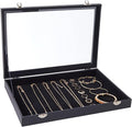 Juvale Black Velvet Jewelry Display Case Tray - 13.75 x 9.5 x 2 In - Glass Top Jewelry Box & Organizer