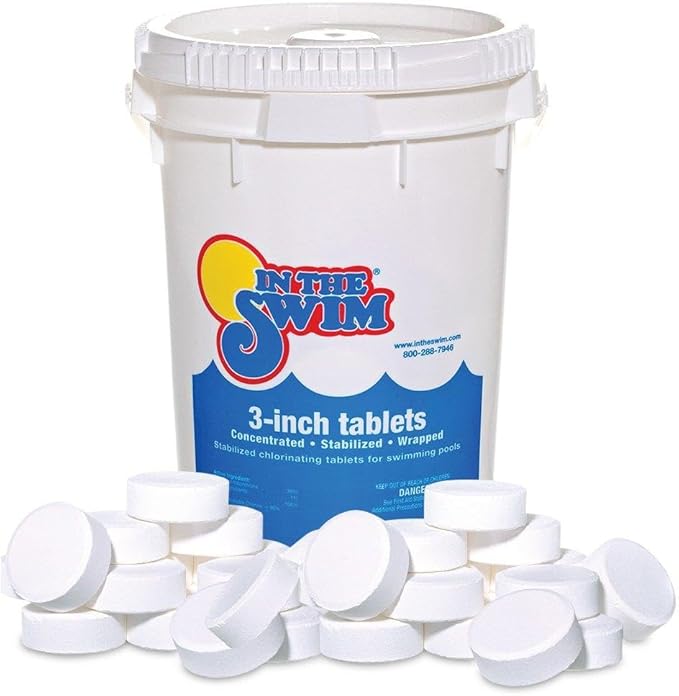 In The Swim 3 Inch Stabilized Chlorine Tablets for Sanitizing Swimming Pools - Individually Wrapped, Slow Dissolving - 90% Available Chlorine - Tri-Chlor - 25 Pounds