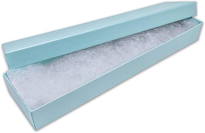 TheDisplayGuys - 100-Pack #82 Cotton Filled Cardboard Paper Jewelry Boxes Gift Case - Pearl Teal (8.0" x 2.0" x 1.0") - for Shipping or Storage
