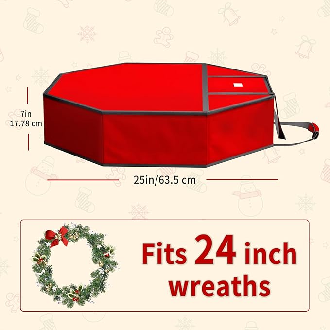 Christmas Wreath Storage Container, 24 Inch Tear-Resistant Dustproof Wreath Bag with Interior Pockets & Dual Handles and Zipper for Garland Ornament Holiday Decor Organizer