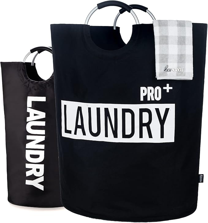 Caroeas Super Large 150L Laundry Basket Pro, Waterproof Laundry Hamper, Collapsible Laundry Basket Easy Storage, Clothes Hamper Stands Up Well, Laundry Bag with Padded Handles (Black)