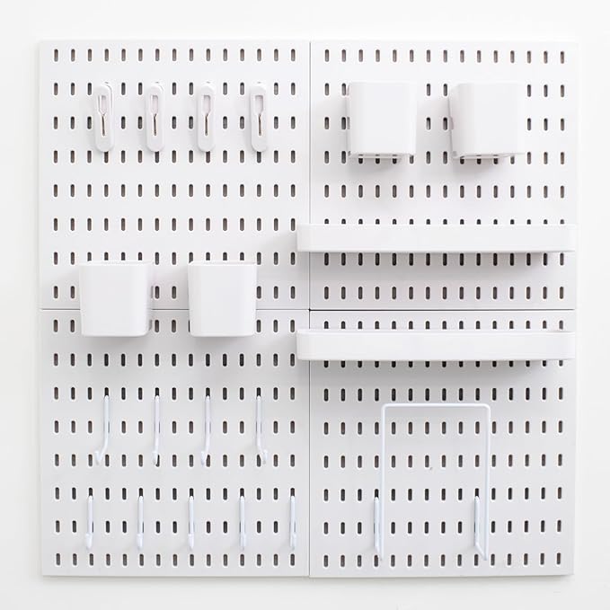RIVTUN Wall-Mounted Pegboard Kit, 50.4" x 25.2" Organizer Panel – Large, Cost-Effective & Nail-Free Installation White