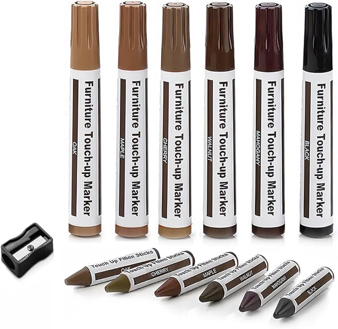 Furniture Floor Scratch Repair Markers and Wax Sticks for Stains, Scratches, Wood Floors, Tables, Desks, Carpenters, Bedposts, Touch Ups, and Cover Ups (Set of 13)