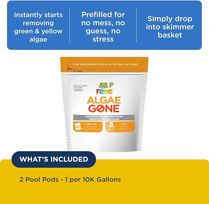 FROG Algae Gone - Dry Formula Algaecide Removes Green and Yellow Algae for Pools up to 20,000 Gallons - Pool Maintenance & Treatment - 2 Pods