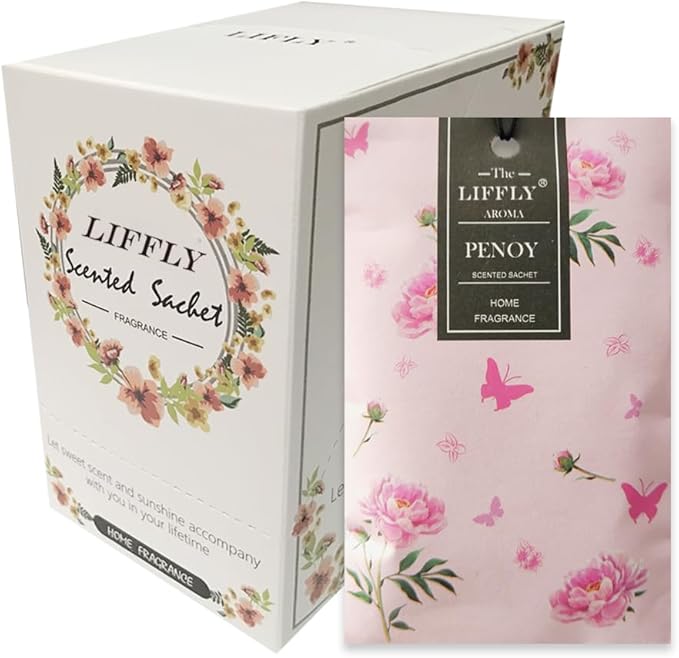 LIFFLY 14 Packs Peony Scented Sachets for Drawers and Closets Gift