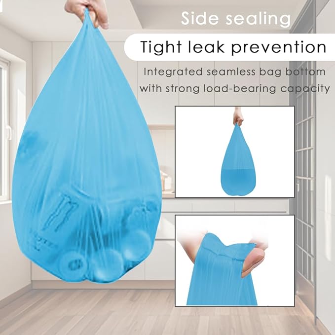 2-4 Gallon Portable Trash Bags, Thicken Vest type Small Garbage Bags for Office, Kitchen, Bedroom and more, 60 Counts Blue