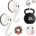 Suction Cup Hooks for Door Wreaths, 2 Pcs Removable & Reusable Christmas Wreath Hangers for Front Doors, No Drill Heavy Duty Vacuum Shower Hooks for Window Bathroom Towels RV Home Storage Hooks(White)
