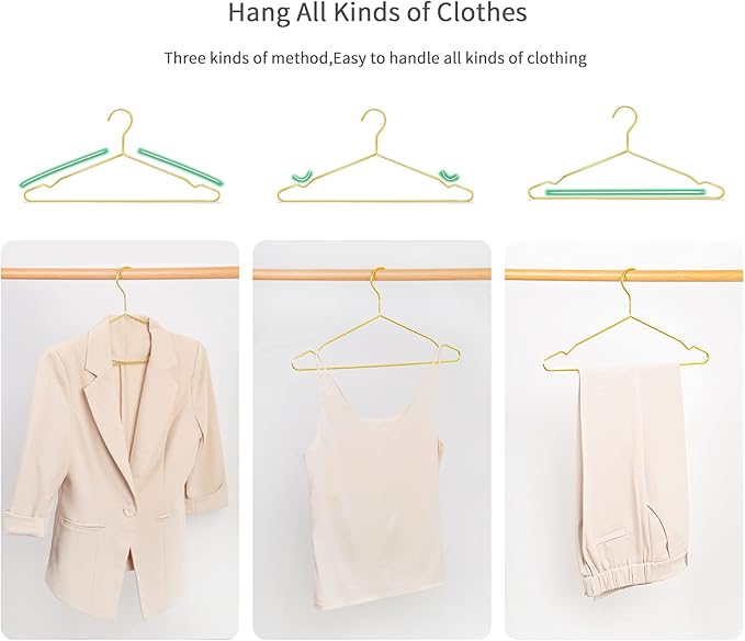 Nature Smile 17 Inch Heavy Duty Shiny Gold Metal Clothes Hanger With Big Notches - Coat, Suit, Dress - Pack of 20