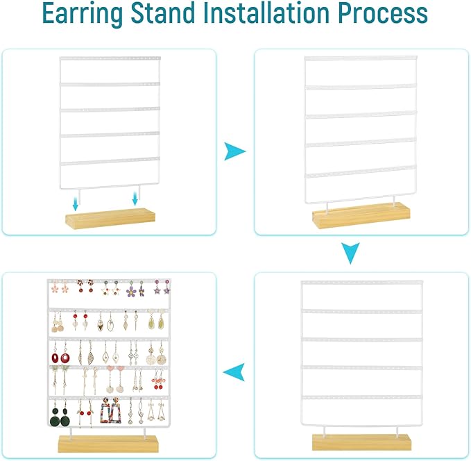5 Tier 120 Hole Earring Holder Organizer, Rust Proof Metal and Wooden Base Jewelry Organizers and Storage for 60 Pairs of Earrings, Suitable for Home Storage and Sales Display