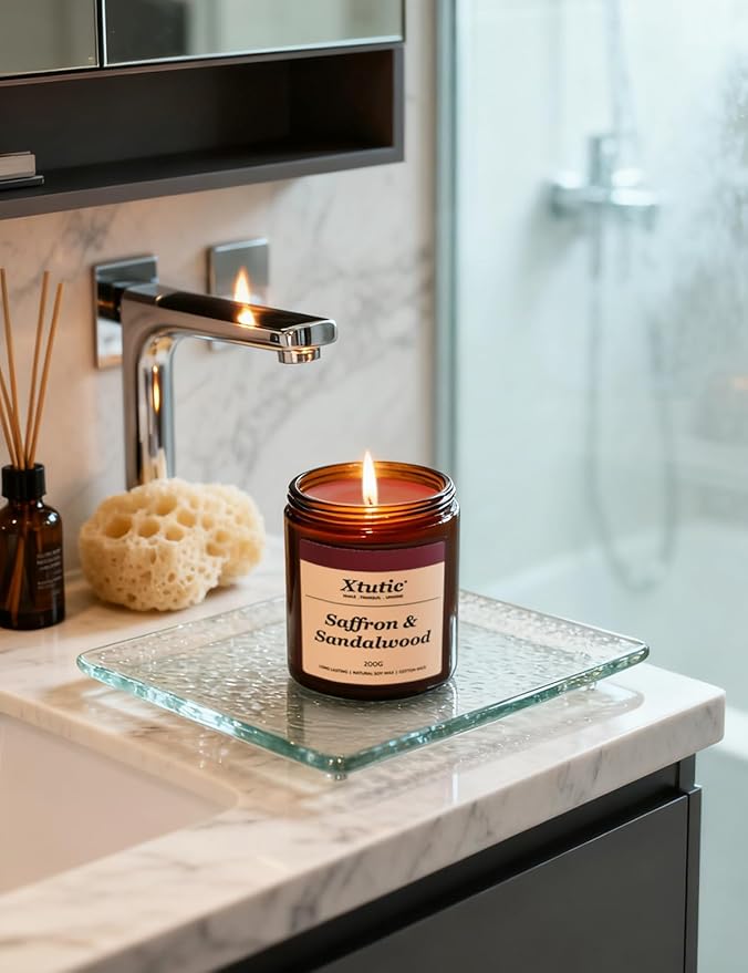 Soy Candle Gifts for Women & Men - 7oz Brown Scented Candle,50-Hour Burn Time,Aromatherapy Jar for Home Decor,Relaxing Ambiance in Bedroom & Office(Saffron Sandalwood)