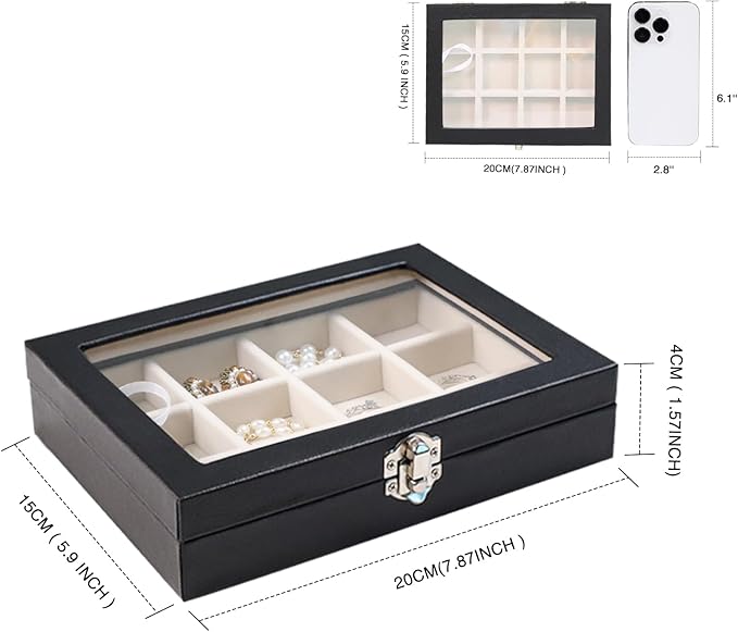 Stratalife Jewelry Box Cute Earring Holder Organizer Small Jewelry Boxes for Women Jewelry Storage Earring Case Jewelry Trinket Tray Dresser Organizer Beige