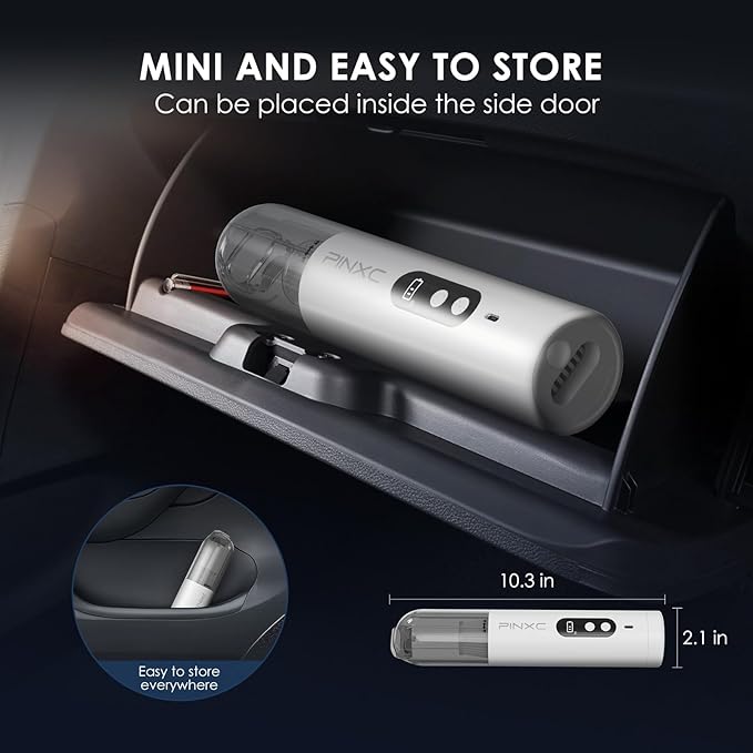 PINXC Mini Vacuum Cleaner Cordless 15000PA High Power,Handheld Car Vacuum, 5 in 1 Portable Vacuum for Car, Home & Pet Hair, Type-C Rechargeable, LED Display,Up to 30 Mins Runtime, Multi-Nozzles