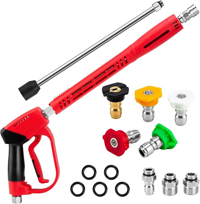 High Pressure Washer Gun 5000 PSI, Power Washer Gun with Replacement Wand Extension, 5 Nozzle Tips, 1/4''Quick Connect Plug and M22-14mm & M22-15mm Fitting, 40 Inch