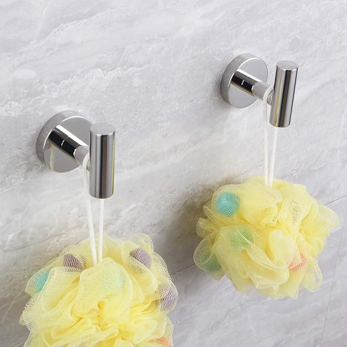 Polished Stainless Steel Towel Coat Hooks Bathroom Clothes Garage Hotel Cabinet Closet Sponges Robe Hook Wall Mounted Round Kitchen Heavy Duty Bath Door Hanger 2 Pack